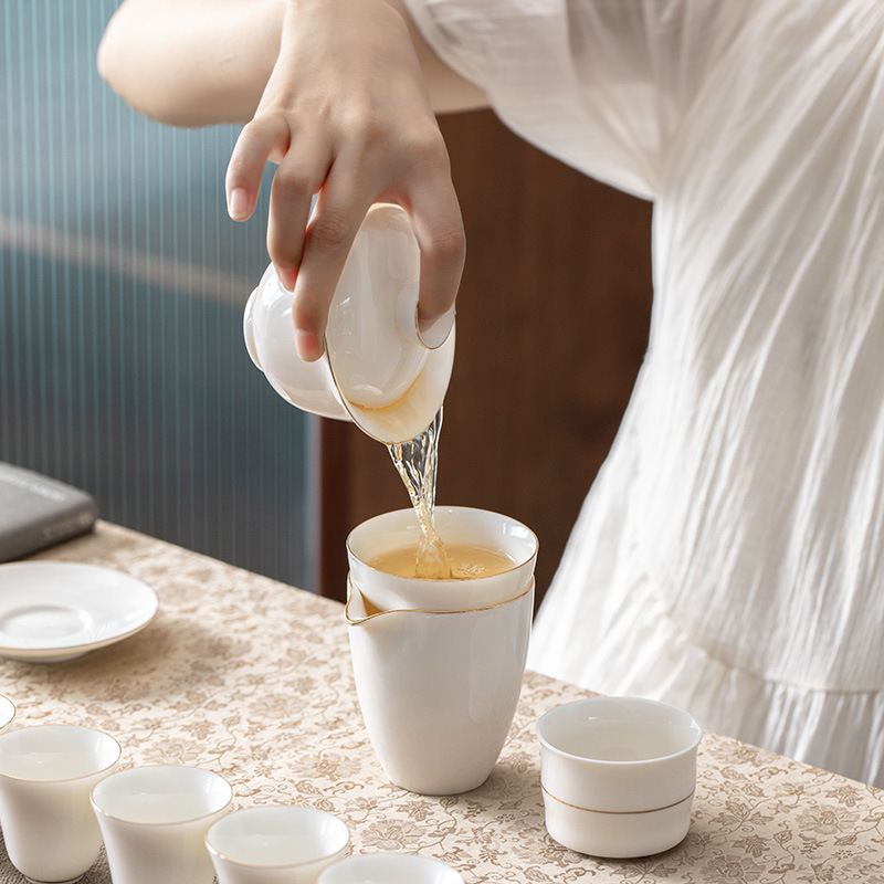 Bộ ấm trà Kung Fu bằng sứ trắng ngọc cừu Bộ chén trà có nắp Gốm sứ gia dụng trọn Bộ hộp quà tặng doanh nhân