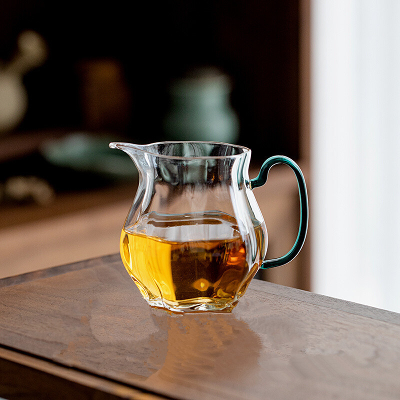 Cốc công bằng thủy tinh hoa mận kiểu Nhật có tay cầm, bộ lọc trà chống bỏng và chịu nhiệt độ cao, cốc công cộng cỡ lớn dày dặn, Biển Trà