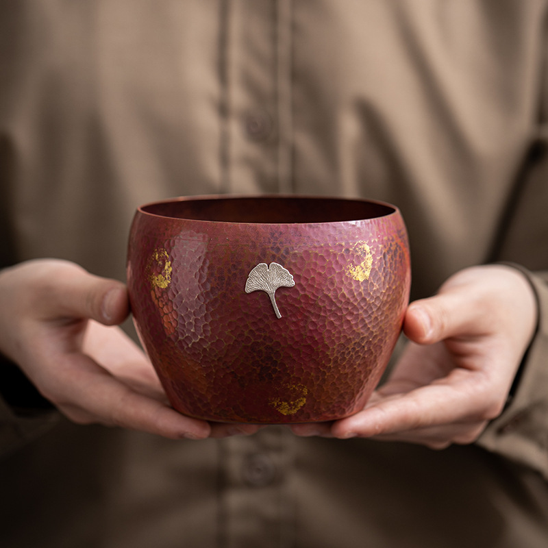 Rửa trà hình búa bằng đồng thủ công, bát trà Jianshui kiểu Nhật, Thùng xỉ trà khô, cốc trà Bạc dát đồng đỏ, rửa bút chậu nước