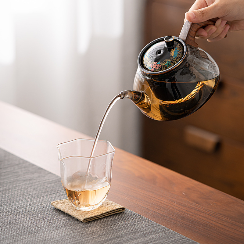 Dụng cụ pha trà bếp điện gốm gỗ óc chó ấm đun trà thủy tinh gia dụng ấm đun nước pha trà xung quanh bếp nấu trà bộ bếp điện gốm