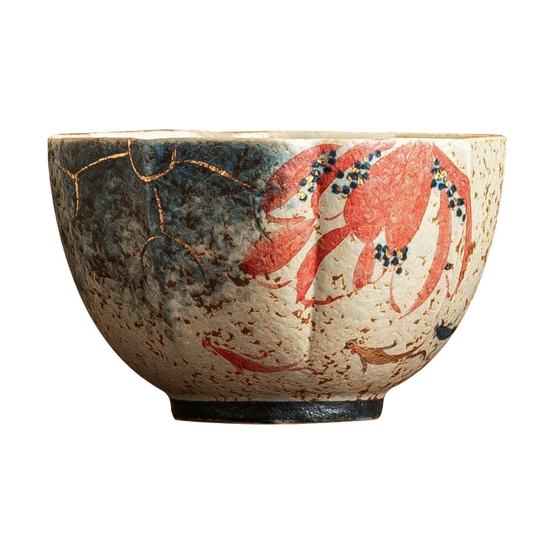 Nhà máy màu xanh và trắng đá lửa màu đỏ gốm sứ chủ nhân cốc vẽ tay hoa sen vần sen Koi cánh hoa tách trà tách trà