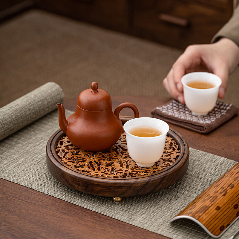 Lót cốc gỗ óc chó đen kiểu Trung Quốc mới, bàn trà ủ khô, ấm óc chó, lót tách trà đạo, lót ly, lót cách nhiệt