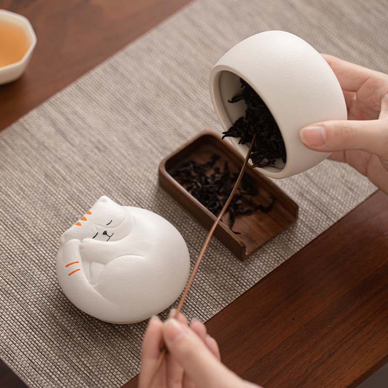 Hộp đựng trà gốm sứ dễ thương mèo, hộp kín chống ẩm, hộp đựng trà du lịch cỡ nhỏ cầm tay, hộp đựng trà