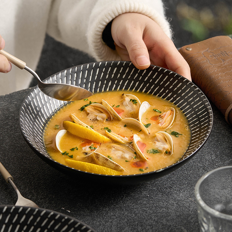 Tấm mưa sao băng hộ gia đình đĩa sâu đĩa retro đặc sản nhà hàng mì đĩa mì ống bát khách sạn bộ đồ ăn tròn đĩa súp
