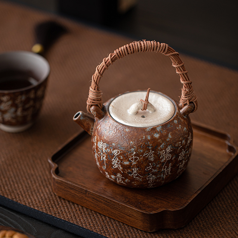 Bảy bát trà thơ mạ bạc mây đan chùm ấm pha trà cổ điển đất sét cũ lọc ấm đơn bộ trà Kung Fu hộp quà