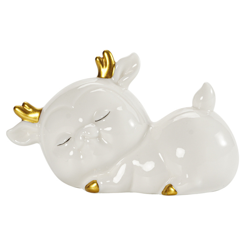 Đồ trang trí gốm sứ sáng tạo kho báu hươu bàn làm việc lối vào phòng khách gia dụng hoạt hình hươu đồ thủ công trang trí xe hơi