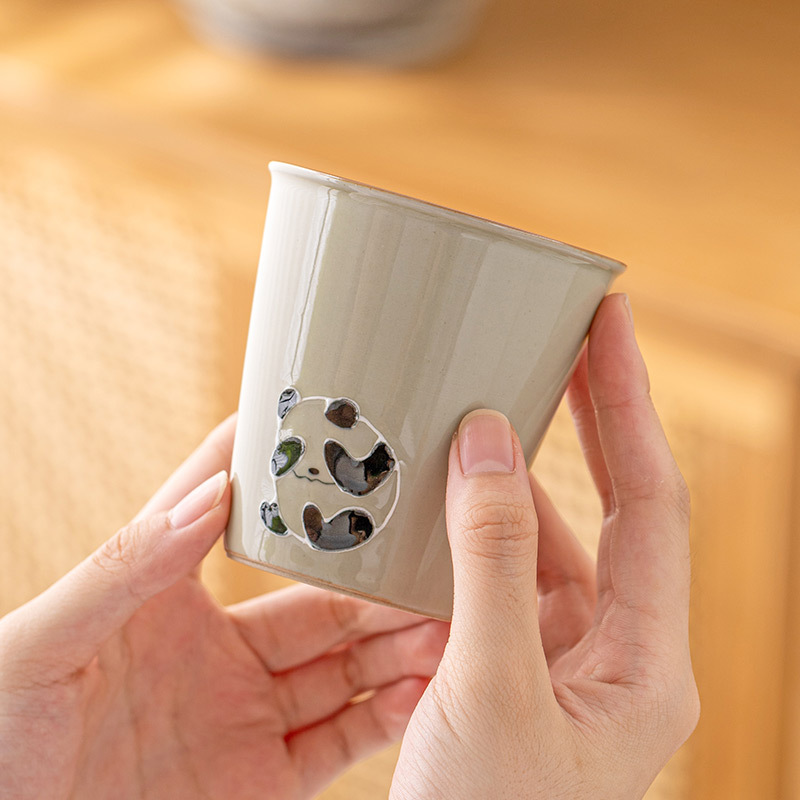 Cốc trà gấu trúc chạm khắc đống tro thảm cốc chủ nhân cốc gốm sứ cỡ lớn dụng cụ trà kungfu gia dụng cốc uống nước
