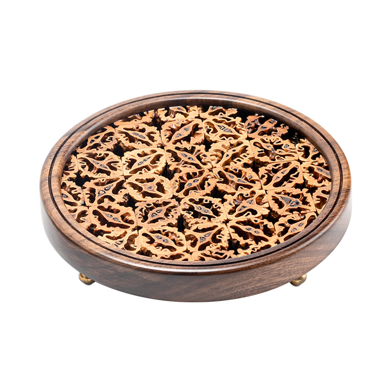 Lót cốc gỗ óc chó đen kiểu Trung Quốc mới, bàn trà ủ khô, ấm óc chó, lót tách trà đạo, lót ly, lót cách nhiệt