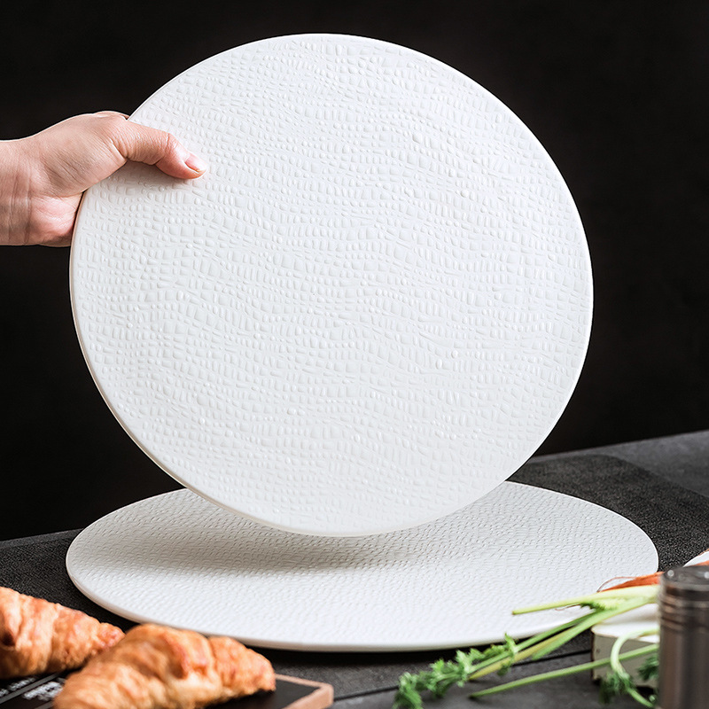 Đĩa gốm kiểu phương Tây, đĩa đựng bít tết gia dụng, đĩa phẳng đơn giản, đĩa mì kiểu lưới, bộ đồ ăn kiểu châu Âu, quà tặng ngày lễ