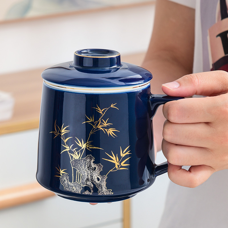 Cốc lọc dung tích lớn có nắp cốc trà cốc pha trà tách trà gốm cốc nước văn phòng bán buôn quà tặng