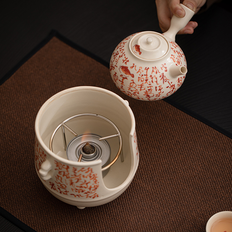 Ấm trà cá tráng men soda, bếp cồn, hàng trăm mảnh vỡ, bếp nấu trà gia dụng, bộ trà có thể nuôi dưỡng bộ trà kung fu