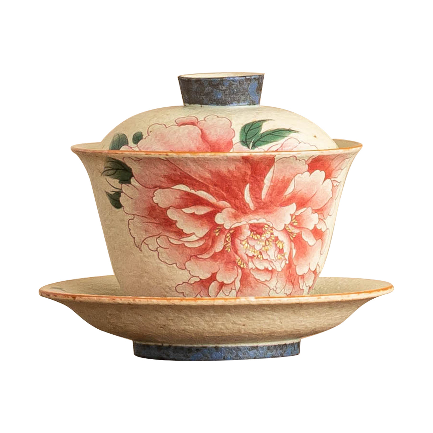 Bát có nắp ba tay màu đỏ đá lửa trắng xanh, bộ trà quốc triều, bát pha trà Kung Fu gia dụng gốm sứ cao cấp đơn