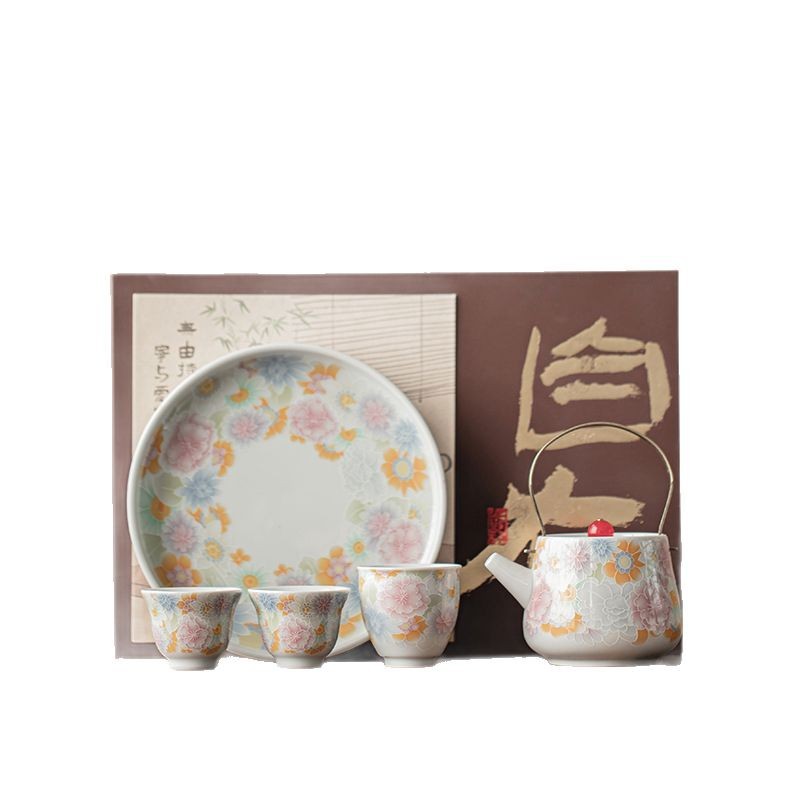 Bộ đồ trà gốm sứ tráng men cổ Vạn Hoa Bộ đồ đựng xà mang, nắp bát, cốc trà, nhóm pha khô, hộp quà tặng doanh nghiệp