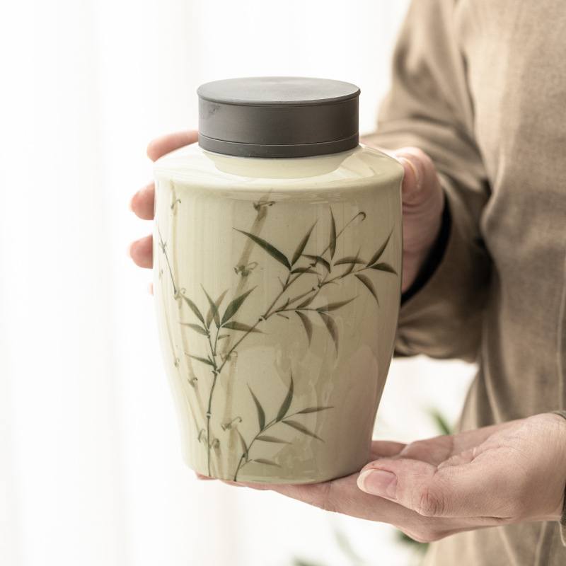 Bình đựng trà bằng tre xanh ngọc, bình kín gia dụng cao cấp cao cấp, bình đựng trà có nắp hợp kim kiểu Trung Quốc, bình đựng đồ gốm