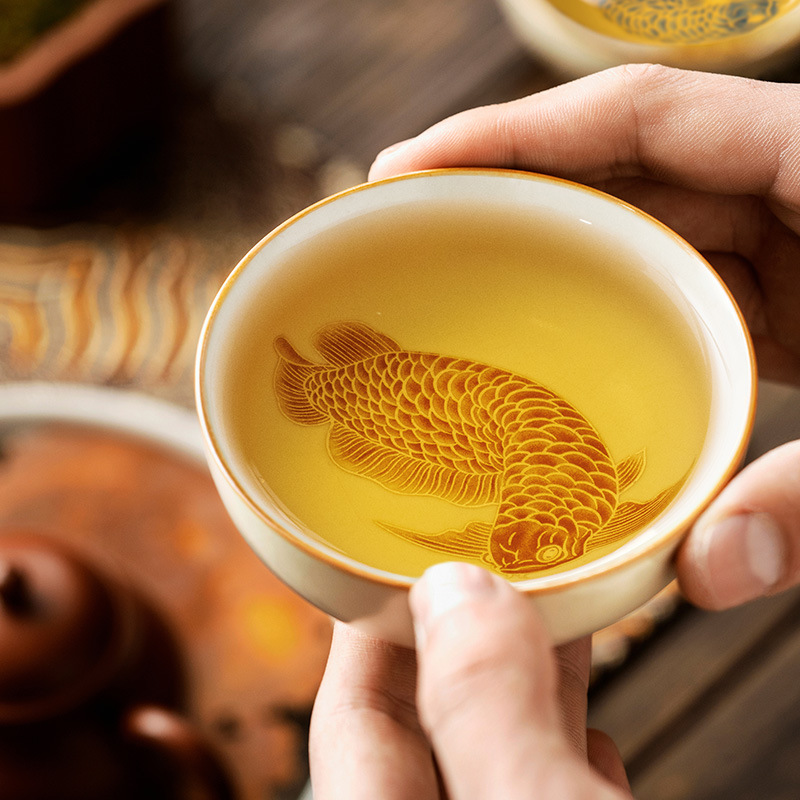 Cốc trà gốm sứ Ruyao vảy bạc Yulong Pu'er cốc chủ sở hữu cốc đơn gia dụng bộ trà cá nhân cốc trà