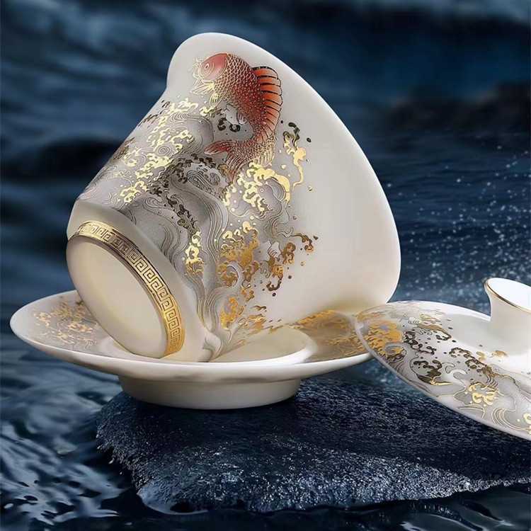 Bộ ấm chén trà Kung Fu gốm sứ cao cấp, dùng được cho văn phòng và gia đình, có nắp và tô, thích hợp để tiếp khách, có bán toàn quốc.