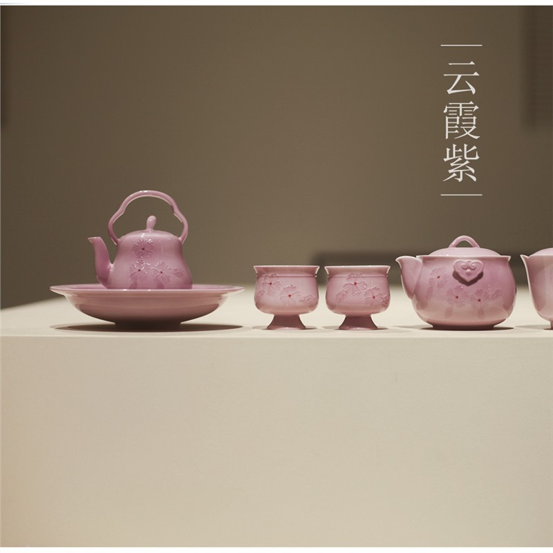 | Don't Nian | Bộ ấm trà màu truyền thống Trung Quốc "Yunxia Purple" Bộ ấm trà có nắp Bộ ấm trà Bộ tách trà màu tím bán buôn
