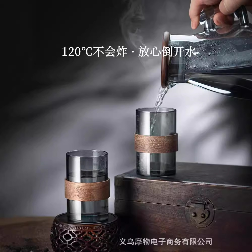 Cốc thủy tinh gia dụng đãi khách cốc trà xanh chịu nhiệt cao bộ cốc nước uống trà kiểu Nhật chống bỏng cao cấp sang trọng