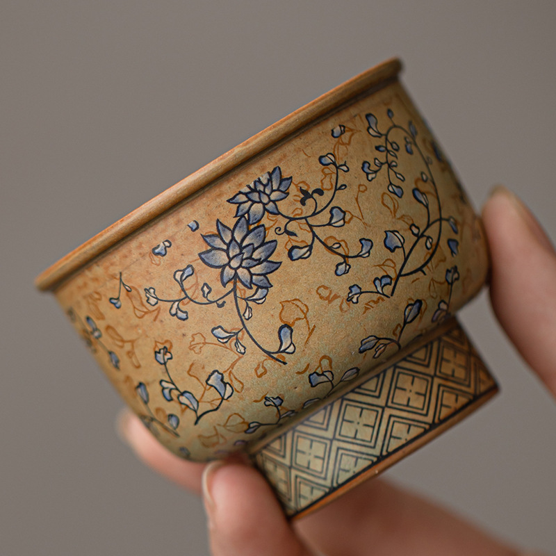 Đôn Hoàng xoắn sen Trung Quốc retro nhỏ cốc trà đồ dùng gia đình cốc trà gỗ trầm cốc tốt lành cốc chủ cốc trà cốc đơn