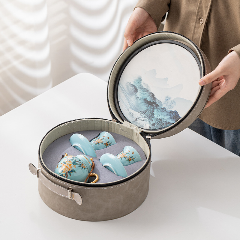 Bộ ấm trà du lịch nữ giá trị cao một ấm hai cốc pha trà ngoài trời cốc khách nhanh túi xách đi chơi ấm trà xách tay