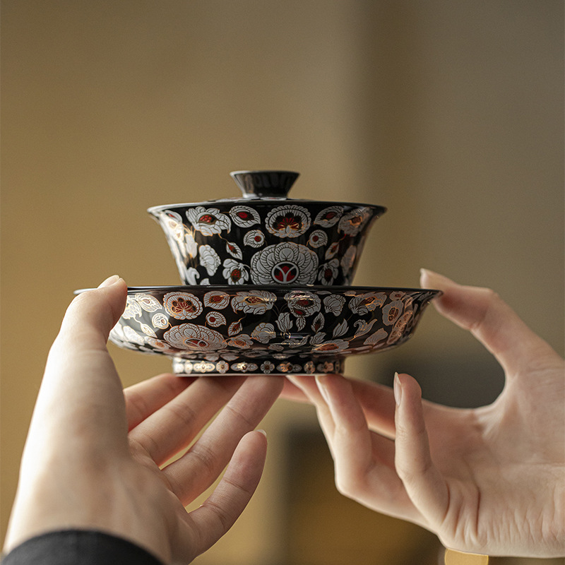 Ấm gốm sứ tiệc đêm Shengtang kiểu Trung Quốc, phụ kiện trà đạo, đĩa giải khát đa năng, đĩa chấm bi, đĩa hoa sai vàng bạc