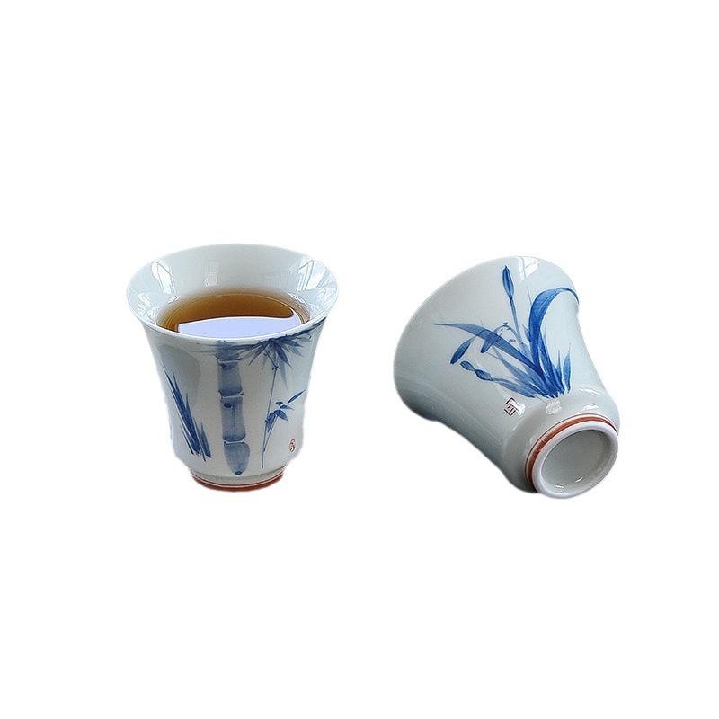 Cốc chủ nhân cỡ lớn vẽ tay cổ điển cốc trà Kung Fu cốc nước gốm sứ tráng men màu Trung Quốc cốc trà sứ trắng xanh cốc trà