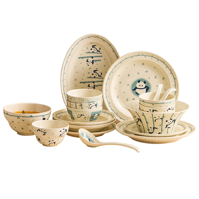 Bộ bát đĩa gốm sứ Panda Xizhu Bộ bát đĩa gia dụng Bộ bát đĩa bộ đồ ăn tân gia