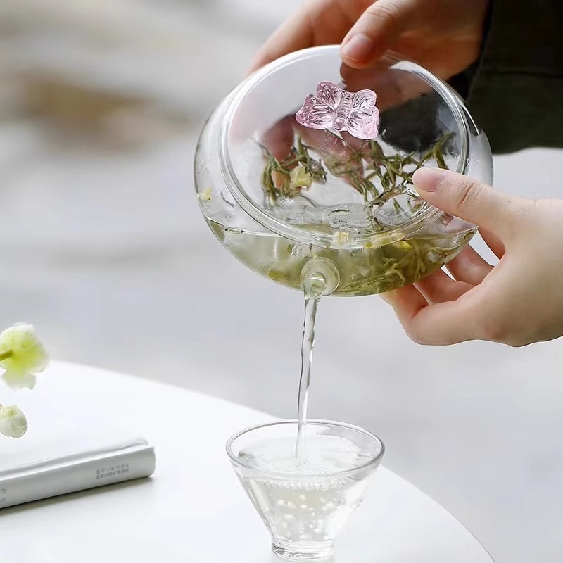 Ấm trà chiết xuất lạnh thủy tinh, ấm trà lạnh, ấm trà xanh chịu nhiệt, ấm trà hoa nữ, ấm trà pha trà đá mùa hè