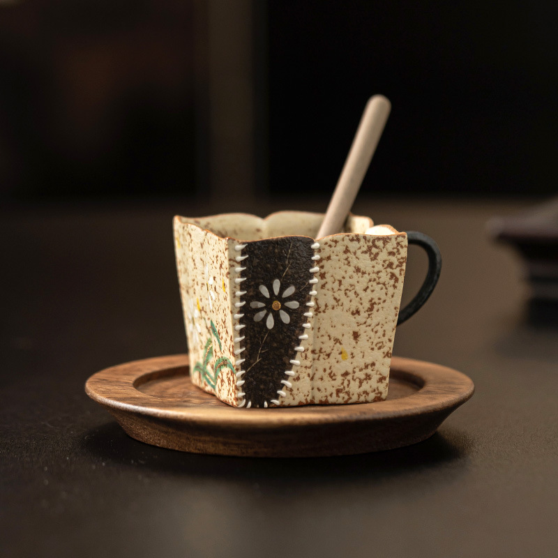 Màu xanh và trắng đá lửa màu đỏ tách cà phê espresso tách trà cốc chủ nhân vẽ tay hoa cúc nhỏ vẽ tay hoa cúc vuông cốc trà đơn