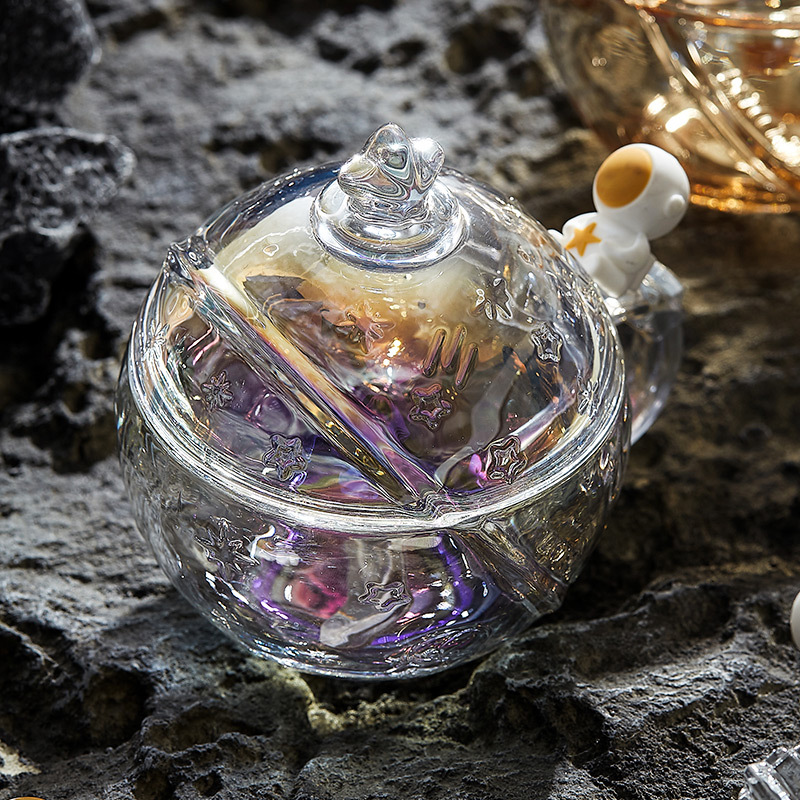 Cốc nước hành tinh đồng Thương hiệu Phi Hành Gia cốc sữa trái tim cô gái dễ thương cốc ăn sáng thủy tinh chịu nhiệt cốc cà phê có thìa nắp