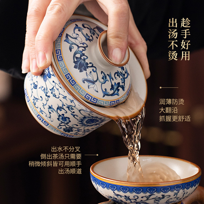 Bộ ấm trà Kung Fu lò Ru màu xanh và trắng quà tặng cao cấp mẫu mới 2025 ấm trà gốm sứ gia dụng hộp quà