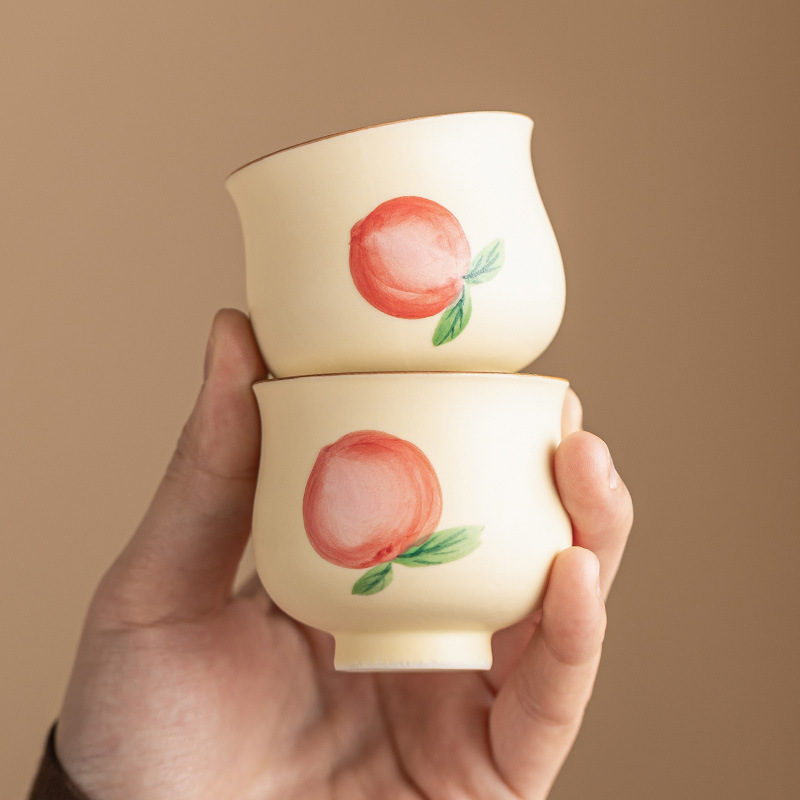 Cốc trà đào vẽ tay màu hồng cốc đơn gốm sứ cốc trà đồ dùng gia dụng bộ trà kungfu cốc chủ nhân lớn cao cấp chống bỏng