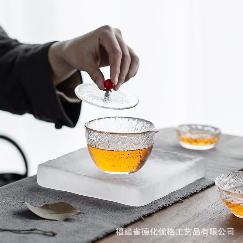 Bình thủy tinh kiểu Nhật, bàn pha khô, đệm ấm dày, phụ kiện Bộ trà thiền, khay nhỏ thủy tinh mờ cổ điển