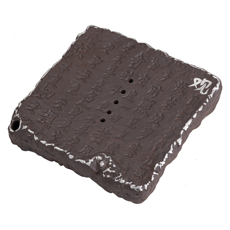 Kongjizhai gốm thô trái tim kinh ấm Phụ Kiện Bộ trà Retro Ấm gốm Sứ Pha khô Trà bàn đệm ấm tấm tiết kiệm