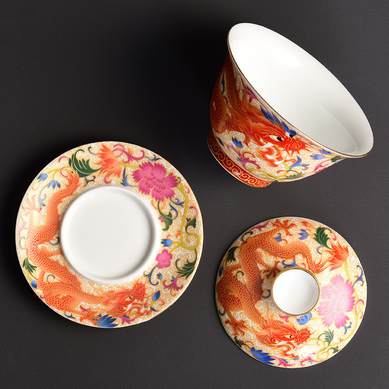 Cốc trà cốc trà cốc trà gốm sứ cỡ lớn tráng men long phụng gia dụng bán buôn bát trà