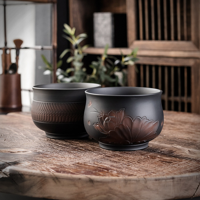 Bán buôn chậu rửa trà Gốm Tím, bình đựng bã trà gia dụng dung tích lớn cao cấp gốm đen kiểu Nhật