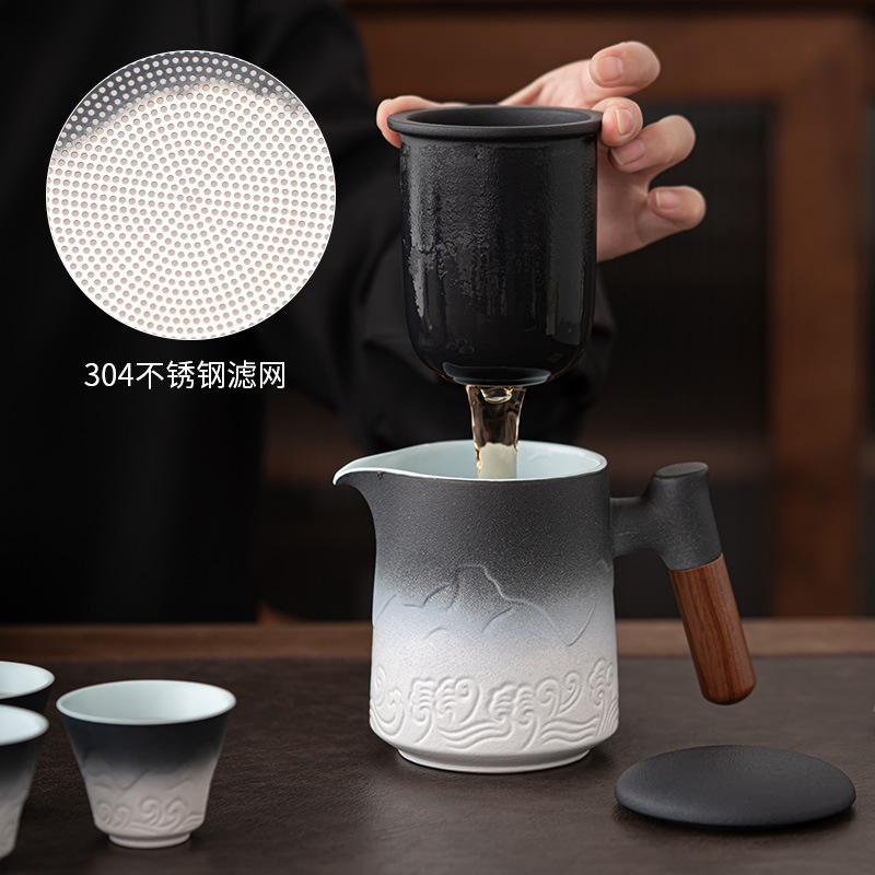 Bộ trà du lịch gradient di động bộ nhỏ cốc khách nhanh ngoài trời di động một ấm ba cốc cốc gốm sứ ấm pha trà