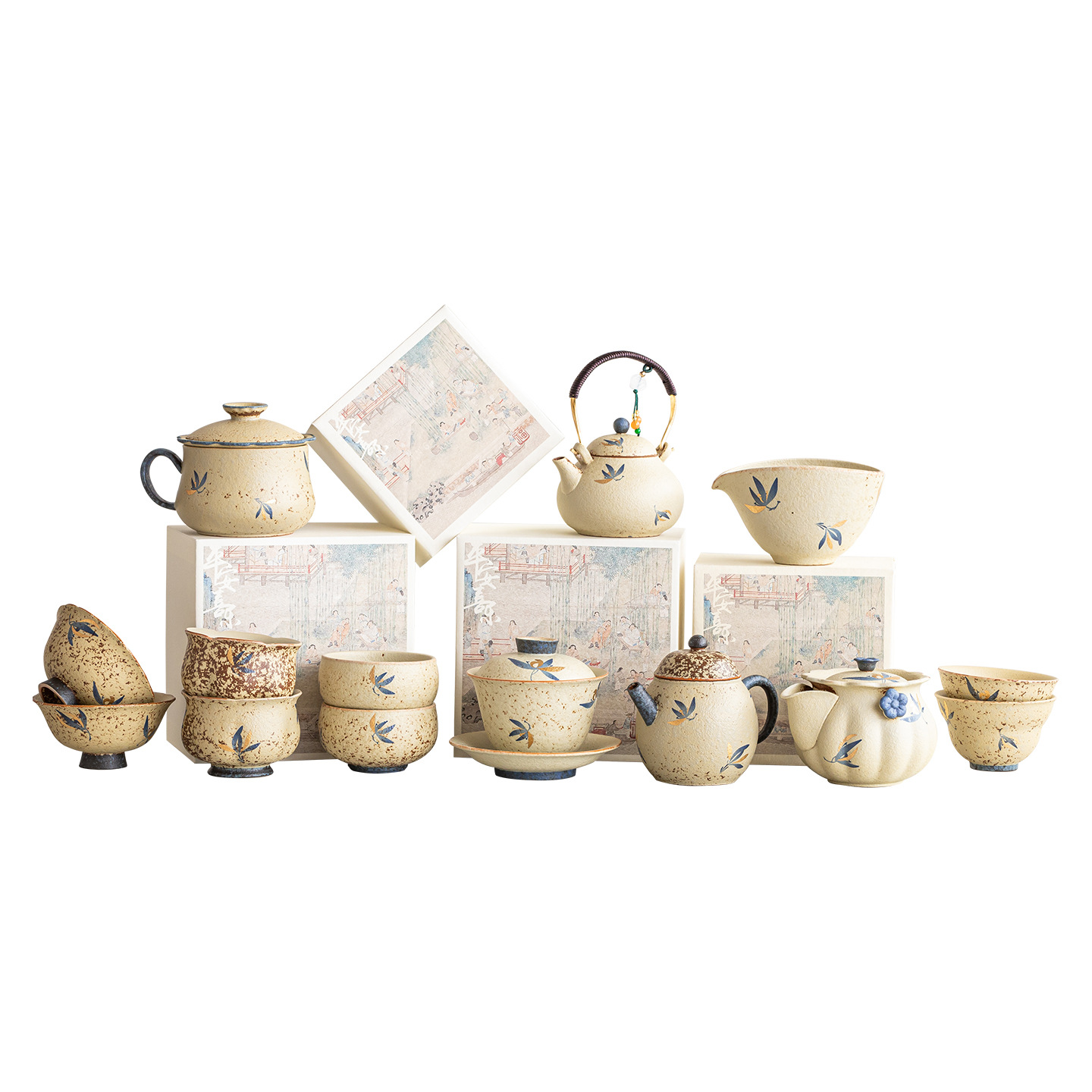 Tách trà Kung Fu, tách chủ, tách đơn, tách trà gốm sứ, màu xanh trắng, đá lửa đỏ, vẽ tay hoa lan, bộ đầy đủ, tùy chọn