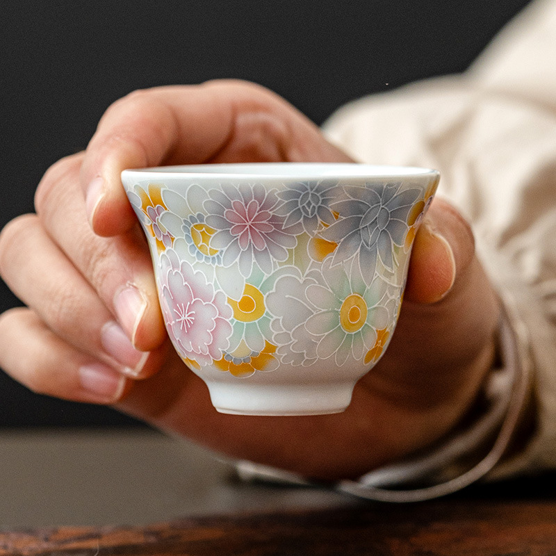 Cốc bầu vạn hoa tráng men cổ cốc trà gia dụng gốm sứ cốc chủ nhân chuyên dụng cá nhân cốc trà cốc đơn chén trà Kung Fu