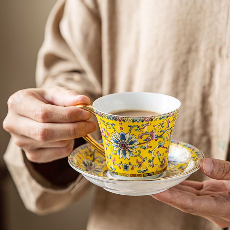 Cốc cà phê men Jingdezhen Cốc gốm sứ giá trị cao cho nữ Bộ trà chiều tinh tế cốc Latte hộp quà