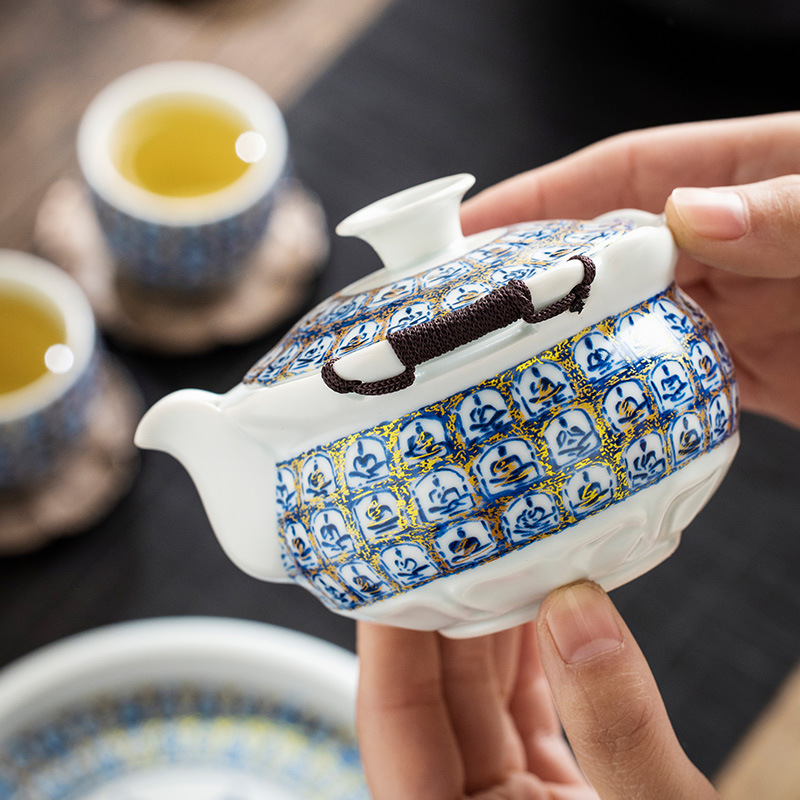 Bộ ấm chén trà gốm sứ cao cấp, kiểu dáng gaiwan tráng men soda, cầm tay, chén lớn, không nóng, dùng pha trà kung fu