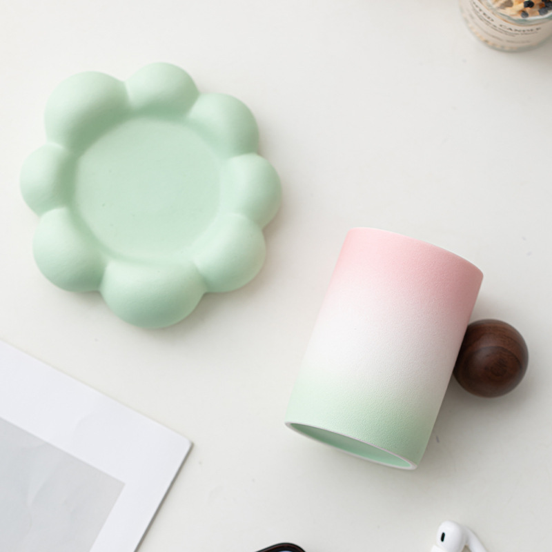 Cốc Cloud Cup Gốm gradient Cốc văn phòng tại nhà dành cho nữ Cốc cà phê đặc biệt có đế lót ly Cốc uống nước Lưu niệm