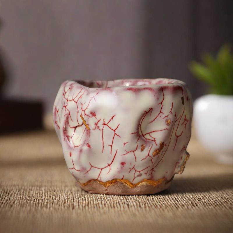 Cốc chủ sở hữu gốm Shiino Shichai kiểu Nhật, tách trà thủ công, tách đơn, chén trà Kung Fu vàng điểm bùn đá cũ Đài Loan