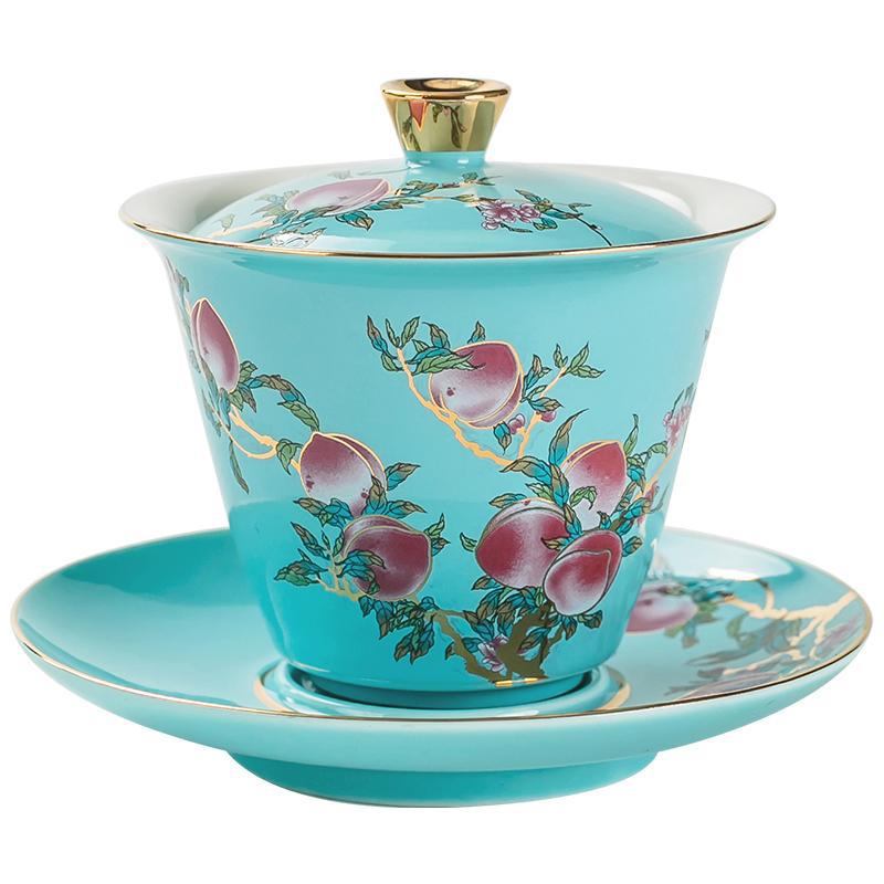 Fushou Jiutao Sancai Gaiwan Đơn Cốc Gốm Sứ Gia Đình Bát Trà Trà Tách Nước Cầm Tay Nồi Cao Cấp Kung Fu Quà Tặng