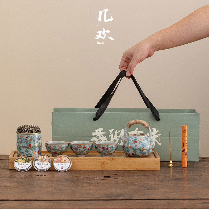 Bộ ấm trà Ru Kiln Văn hóa và Sáng tạo Jihuan Quà tặng du lịch di động dành cho các nhà lãnh đạo và người cao tuổi Công ty cao cấp Quà tặng doanh nghiệp Quà lưu niệm