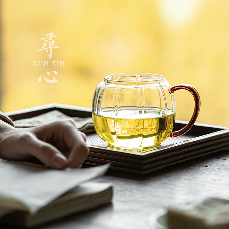 Cốc thủy tinh trong suốt cốc nước cho bé gái cốc nước trà gia dụng mùa hè cốc pha trà cốc hoa văn phòng nam cốc bí ngô