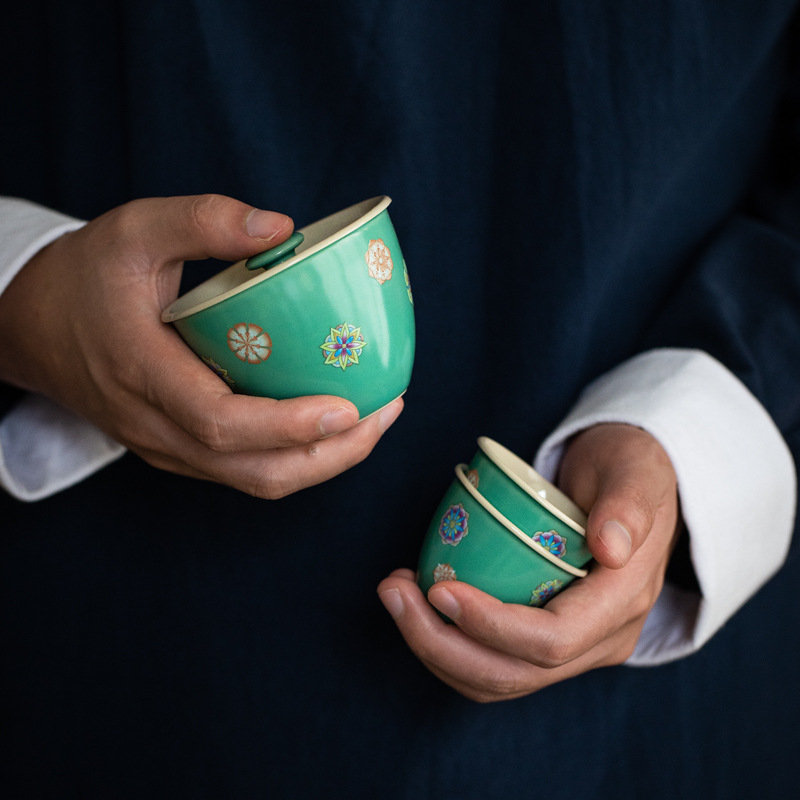 Bộ trà du lịch màu xanh ngọc lam kiểu Nhật Bộ trà Kung Fu một bình hai cốc gốm sứ bộ nhỏ dụng cụ pha trà cầm tay ngoài trời