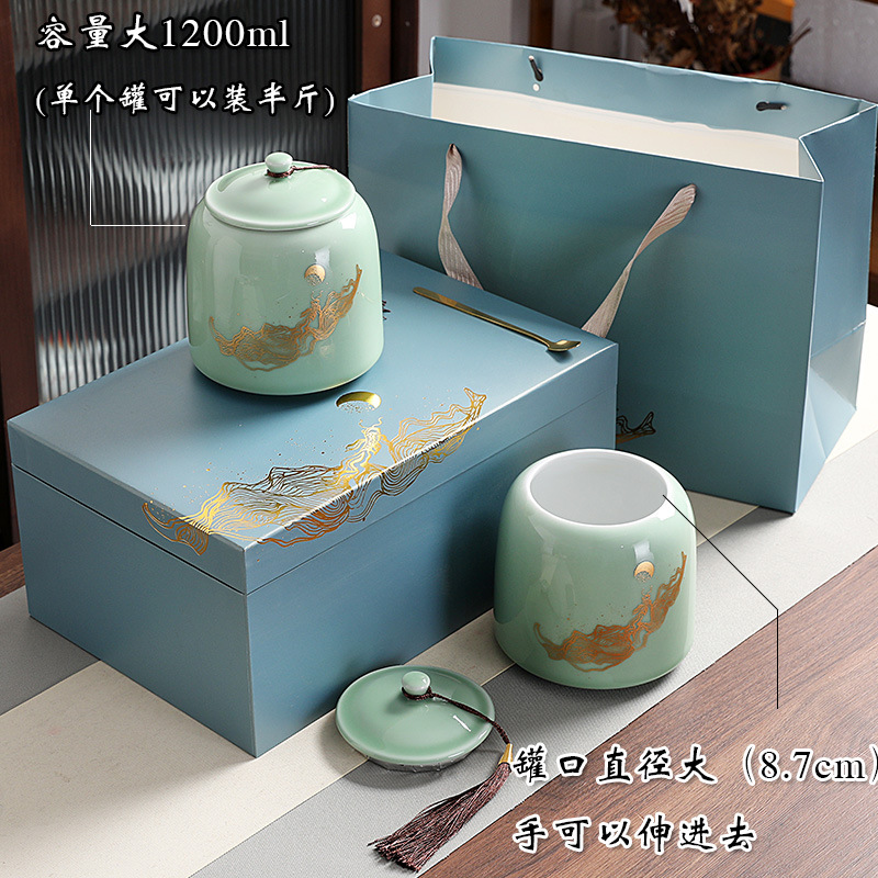Hộp quà tặng trà hộp da hộp đựng trà gốm sứ 0.5kg hộp đựng rỗng đựng trà đen và trà xanh hộp đóng gói đa năng hộp quà tặng gốm sứ