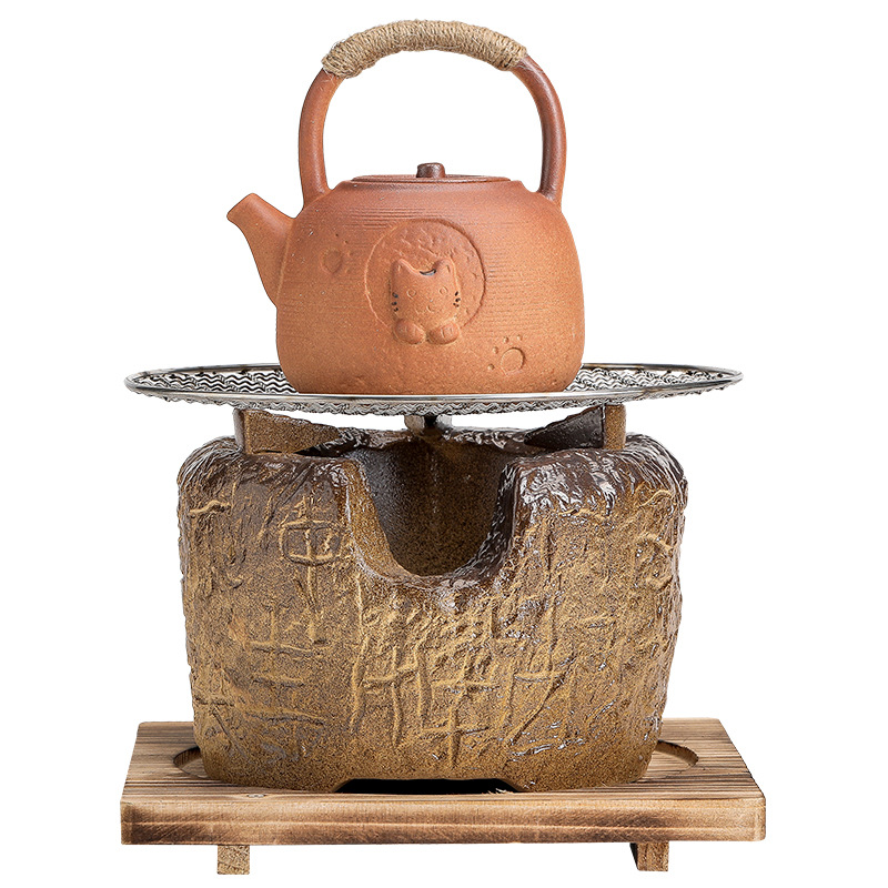 Nấu trà trong lò, bếp than đốt lửa, bếp than đốt, gốm thô, xà nâng bên, nồi đất nung, nhiệt độ nước, bếp than nấu trà, Bộ pha trà
