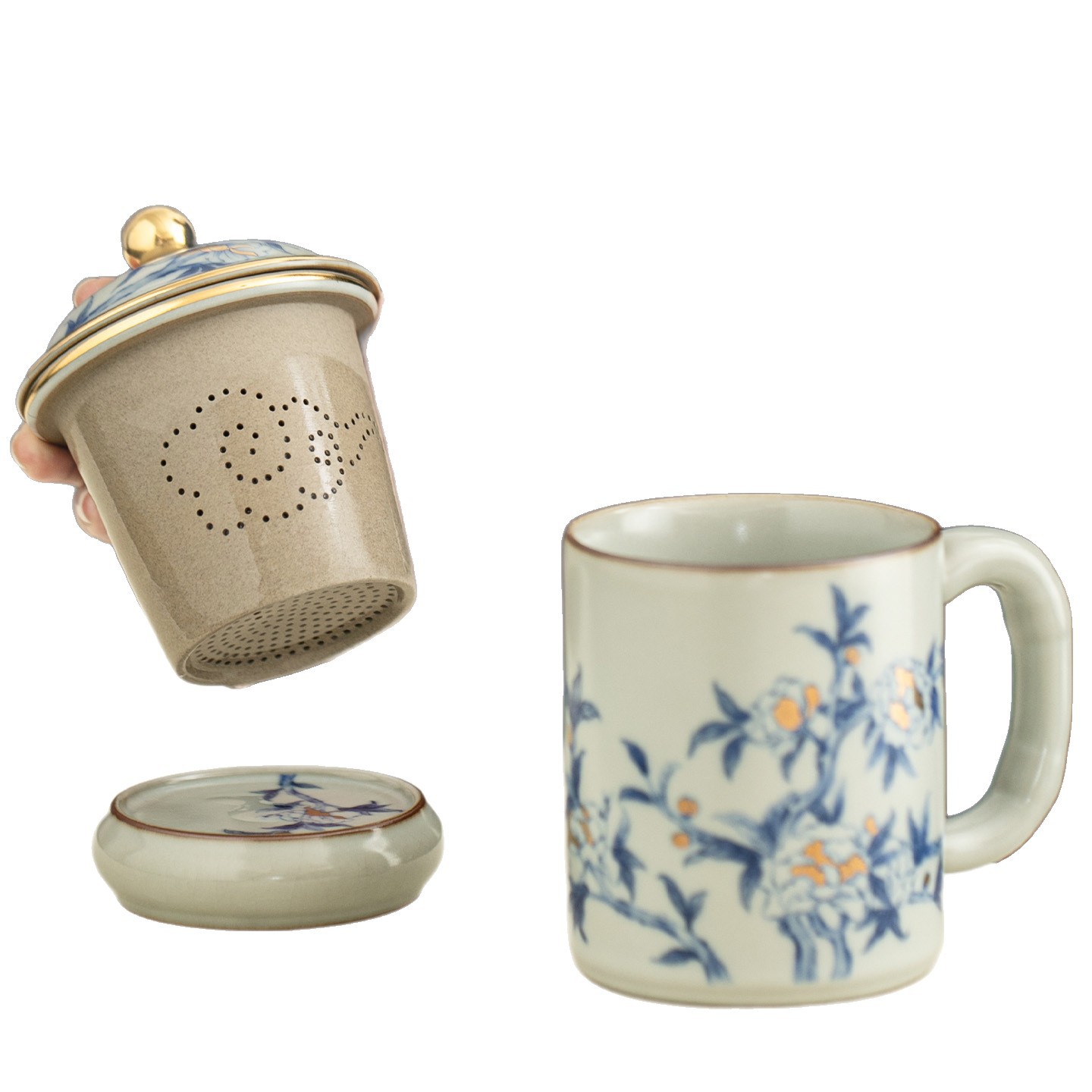 Ly sứ Ru Kiln cao cấp, ly retro dung tích lớn, ly sứ xanh trắng phúc lợi nhân viên, ly trà cho khách hàng